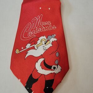 Funty Me Christmas Tie Golfing Santa Red w/ White Stars